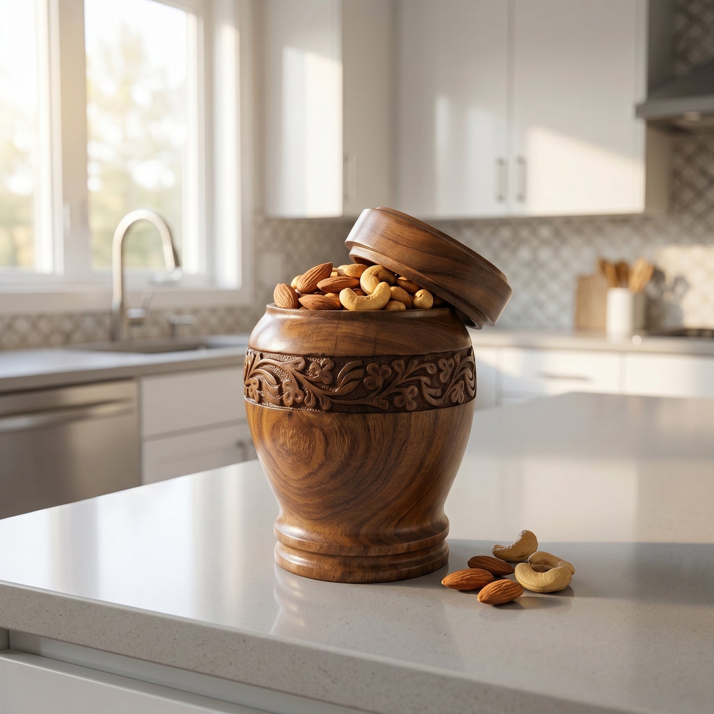 Handcrafted Wooden Multipurpose Storage Jar – Luxury Carved Sheesham Wood Container