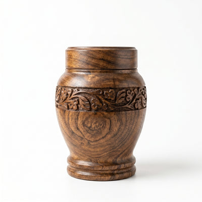 Handcrafted Wooden Multipurpose Storage Jar – Luxury Carved Sheesham Wood Container