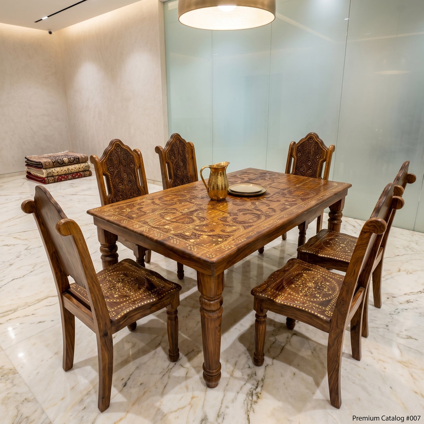 Luxury Hand Carved Wooden Dining Table Set with 6 Chairs – Premium Solid Wood Royal Dining Furniture