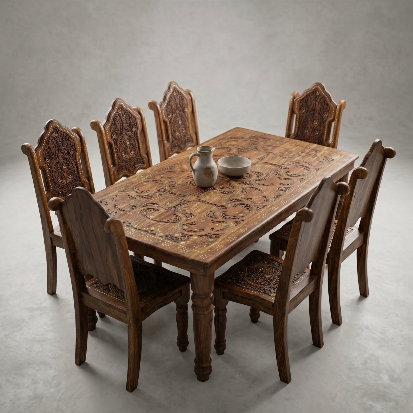 Luxury Hand Carved Wooden Dining Table Set with 6 Chairs – Premium Solid Wood Royal Dining Furniture