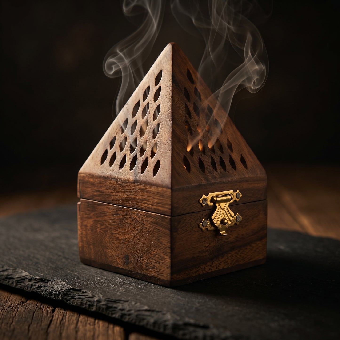 Premium Handcrafted Wooden Bakhoor Burner – Luxury Incense Burner Box with Brass Bowl