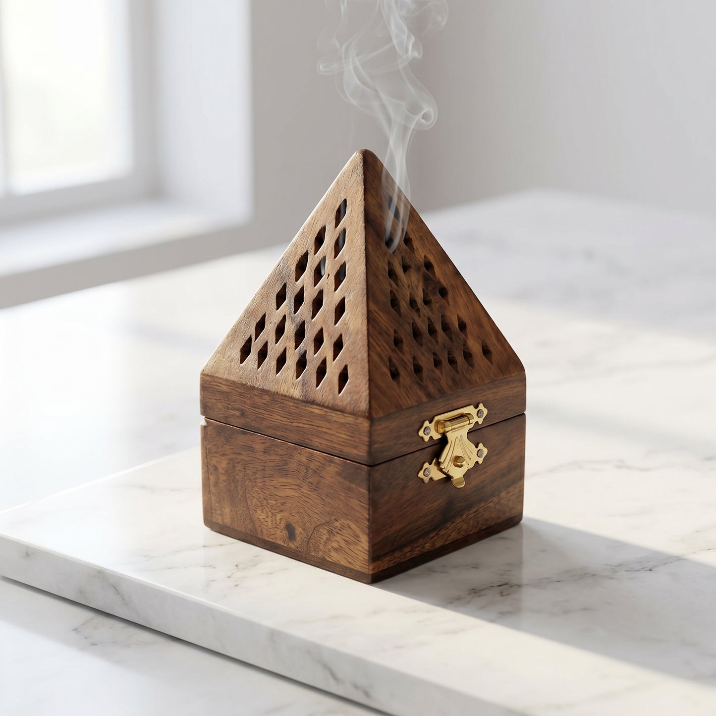 Premium Handcrafted Wooden Bakhoor Burner – Luxury Incense Burner Box with Brass Bowl