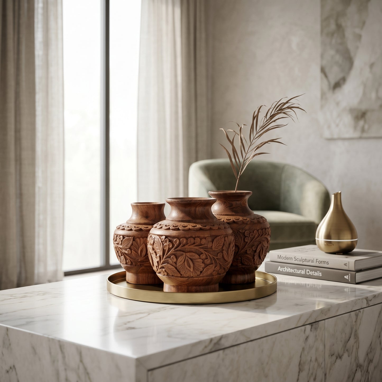 Hand Carved Wooden Vase Set – 3 Sizes